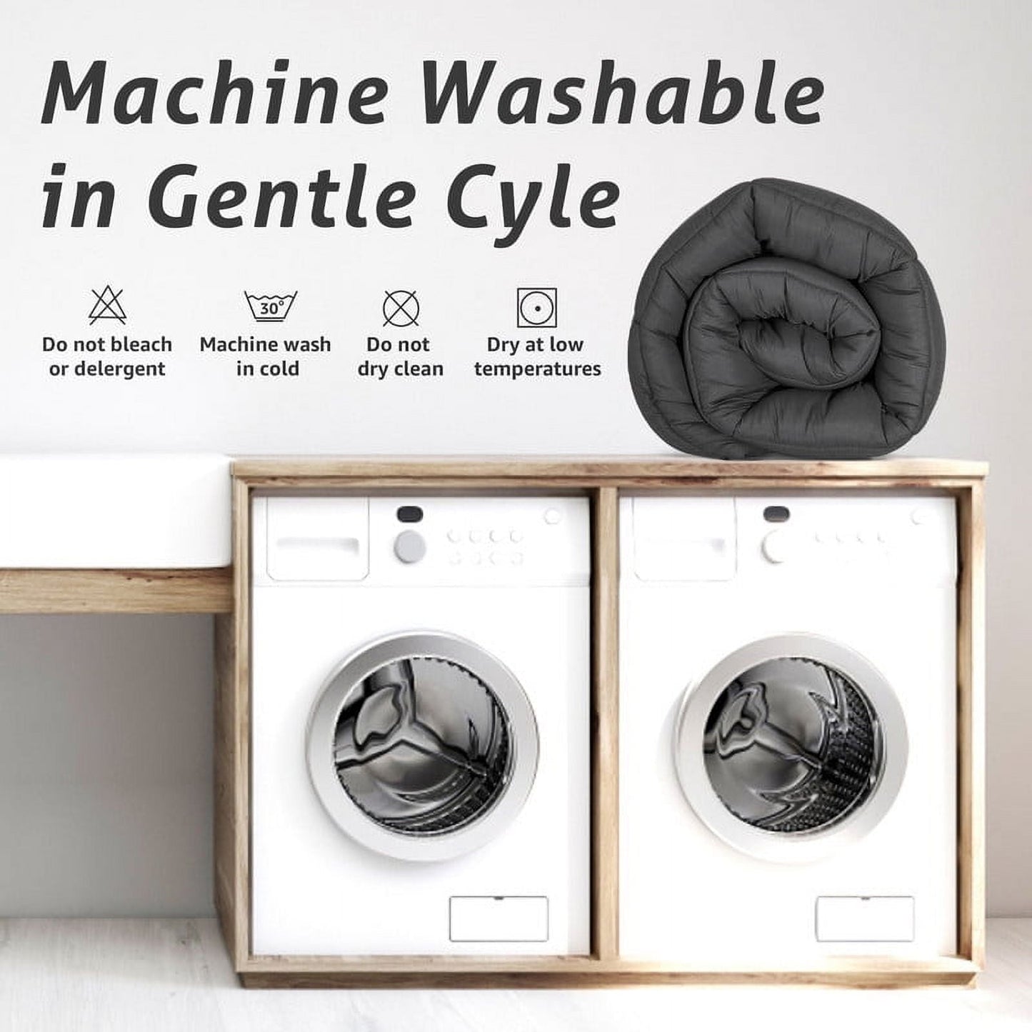 JUSTLET Luxury Solid Down Alternative Machine Washable Gray Comforters, Queen - Asmota