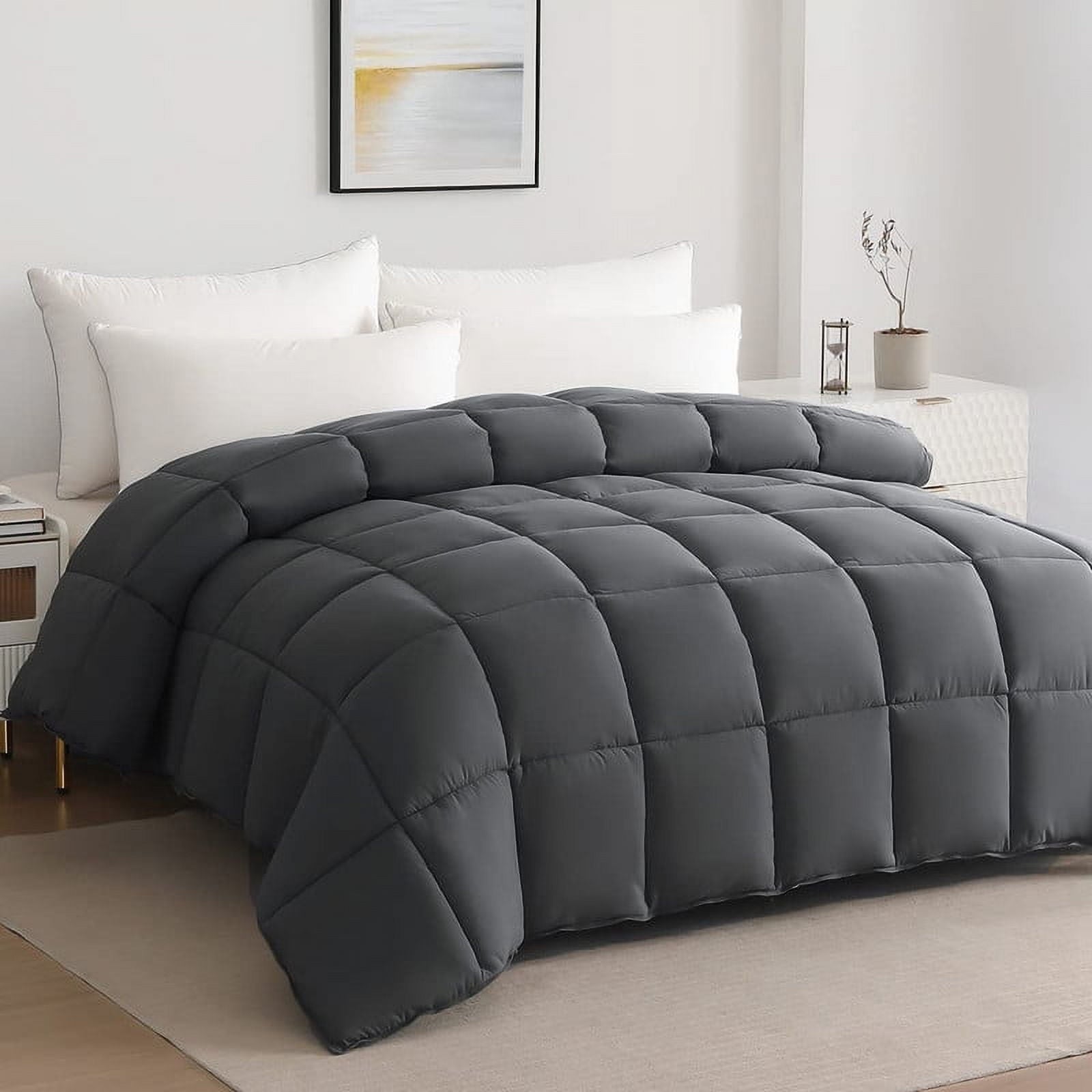 JUSTLET Luxury Solid Down Alternative Machine Washable Gray Comforters, Queen - Asmota