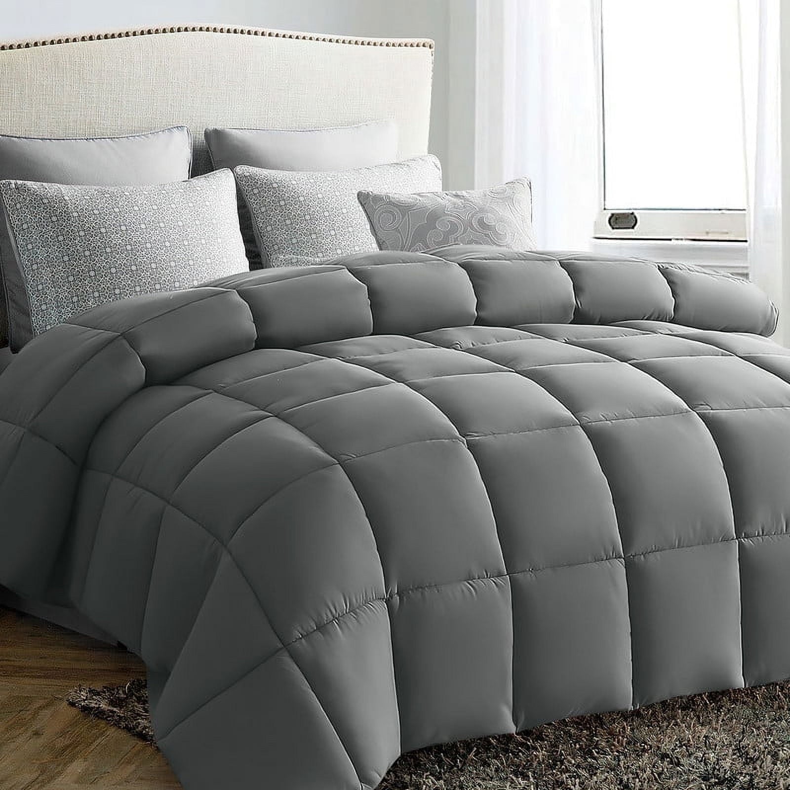 JUSTLET Luxury Solid Down Alternative Machine Washable Gray Comforters, Queen - Asmota