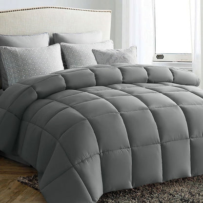 JUSTLET Luxury Solid Down Alternative Machine Washable Gray Comforters, Queen - Asmota