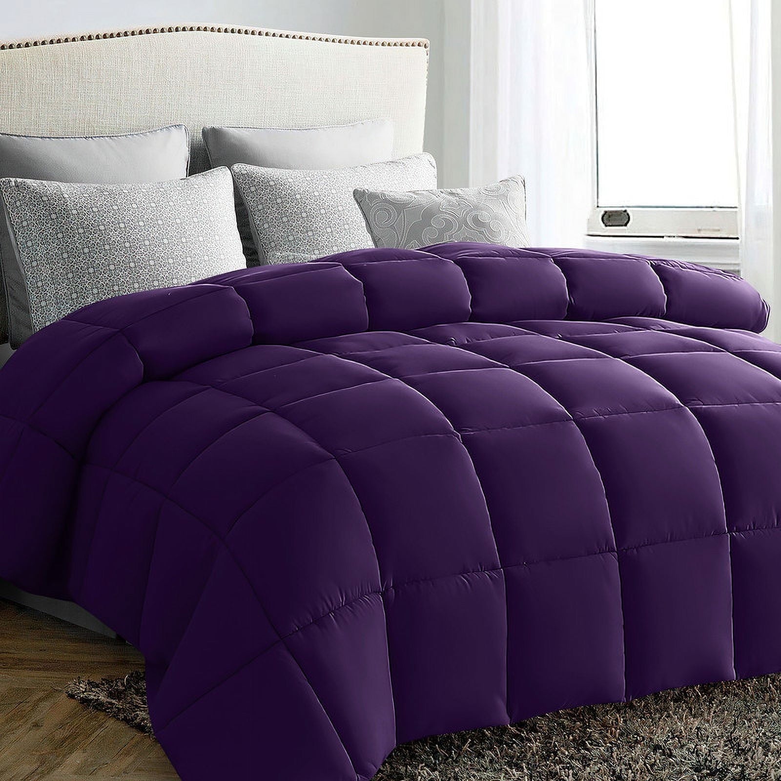 JUSTLET Luxury Solid Down Alternative Machine Washable Gray Comforters, Queen - Asmota