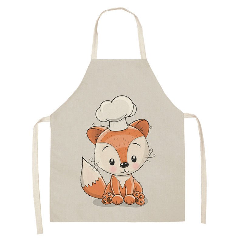 Kawaii Rainbow Fox Printed Cotton Linen Kitchen Apron - Asmota