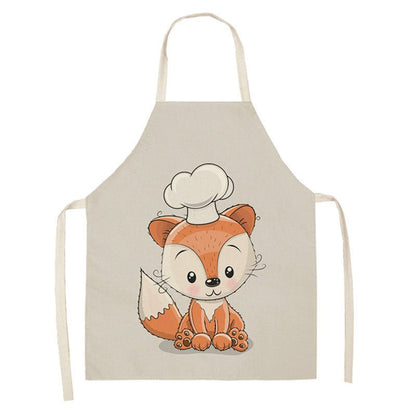 Kawaii Rainbow Fox Printed Cotton Linen Kitchen Apron - Asmota