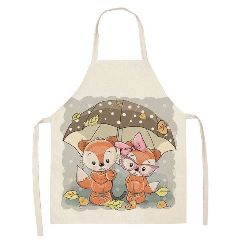 Kawaii Rainbow Fox Printed Cotton Linen Kitchen Apron - Asmota