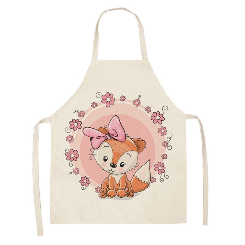Kawaii Rainbow Fox Printed Cotton Linen Kitchen Apron - Asmota