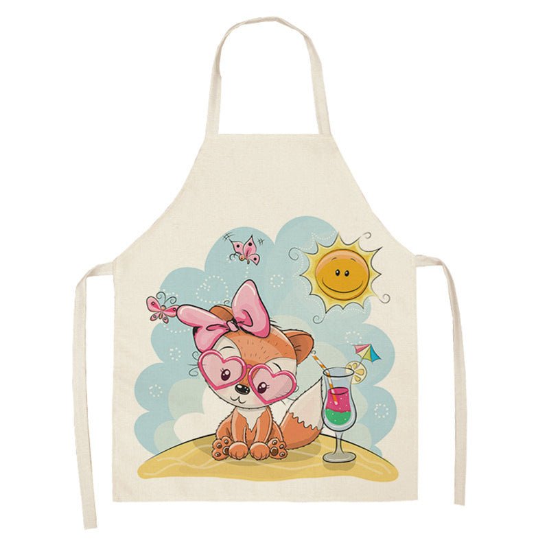 Kawaii Rainbow Fox Printed Cotton Linen Kitchen Apron - Asmota
