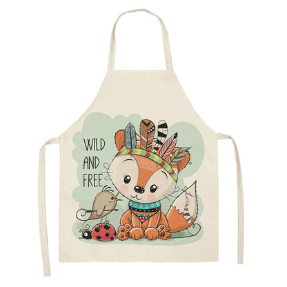 Kawaii Rainbow Fox Printed Cotton Linen Kitchen Apron - Asmota