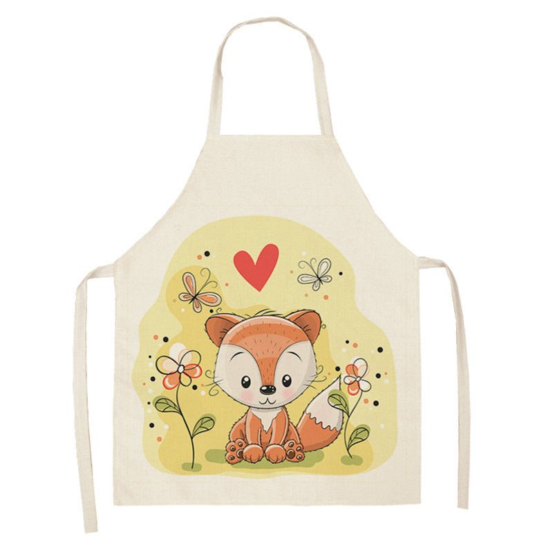 Kawaii Rainbow Fox Printed Cotton Linen Kitchen Apron - Asmota