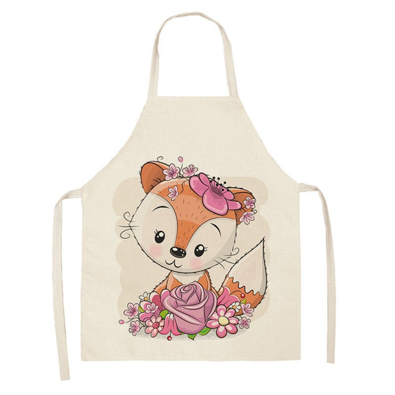 Kawaii Rainbow Fox Printed Cotton Linen Kitchen Apron - Asmota