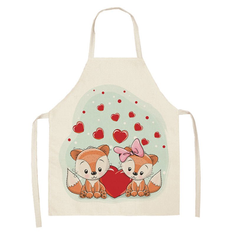 Kawaii Rainbow Fox Printed Cotton Linen Kitchen Apron - Asmota