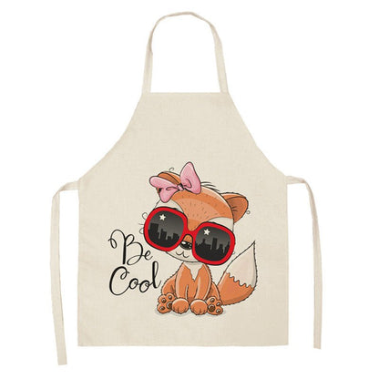 Kawaii Rainbow Fox Printed Cotton Linen Kitchen Apron - Asmota