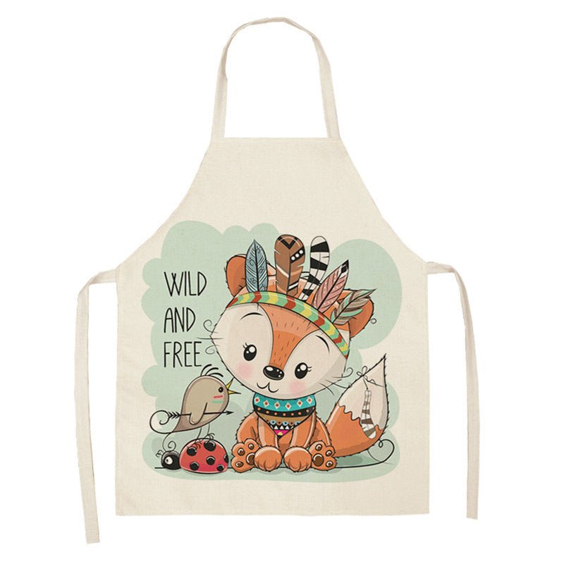 Kawaii Rainbow Fox Printed Cotton Linen Kitchen Apron - Asmota