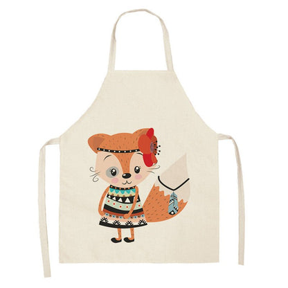 Kawaii Rainbow Fox Printed Cotton Linen Kitchen Apron - Asmota