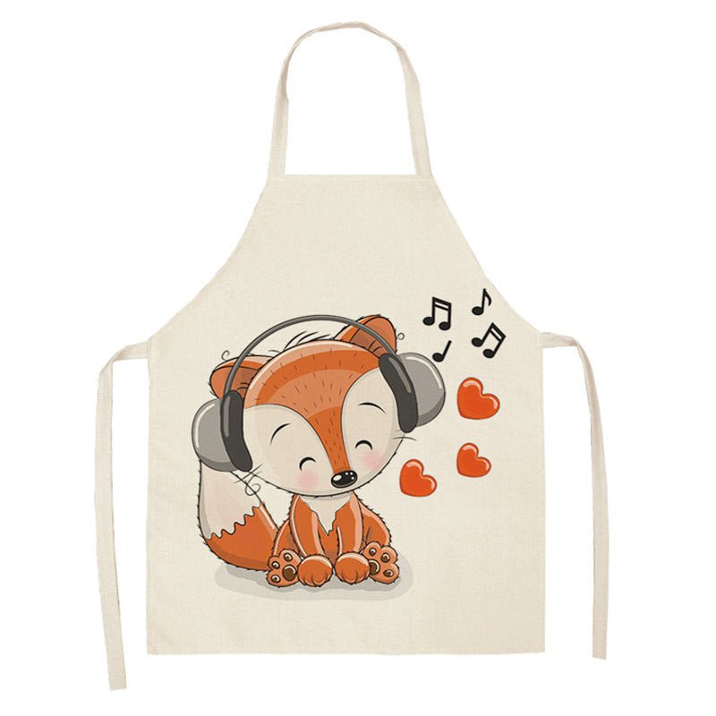 Kawaii Rainbow Fox Printed Cotton Linen Kitchen Apron - Asmota
