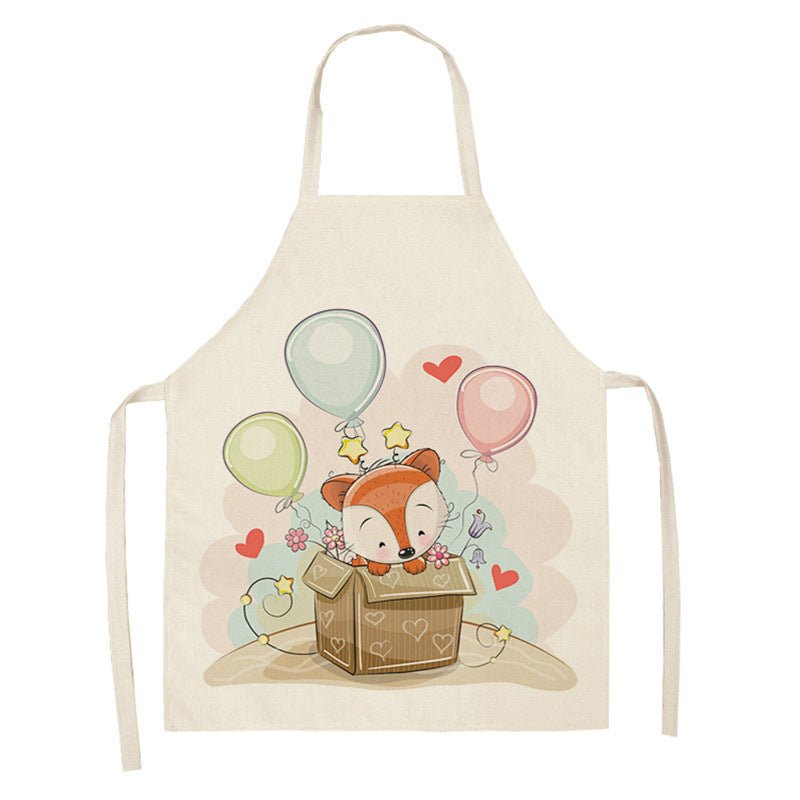 Kawaii Rainbow Fox Printed Cotton Linen Kitchen Apron - Asmota