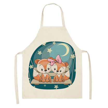 Kawaii Rainbow Fox Printed Cotton Linen Kitchen Apron - Asmota