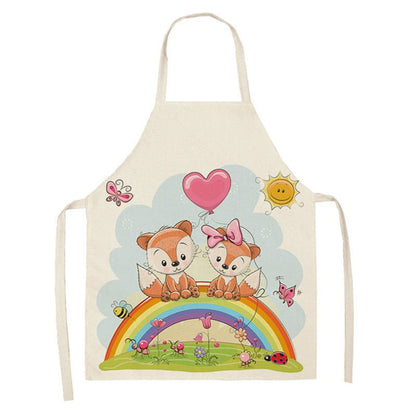 Kawaii Rainbow Fox Printed Cotton Linen Kitchen Apron - Asmota