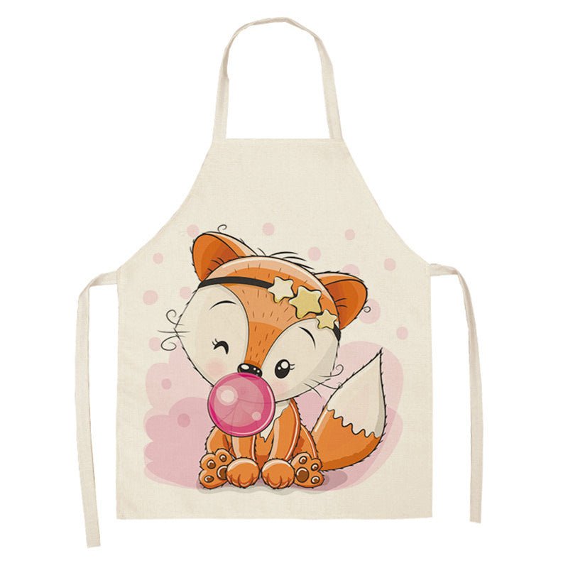 Kawaii Rainbow Fox Printed Cotton Linen Kitchen Apron - Asmota