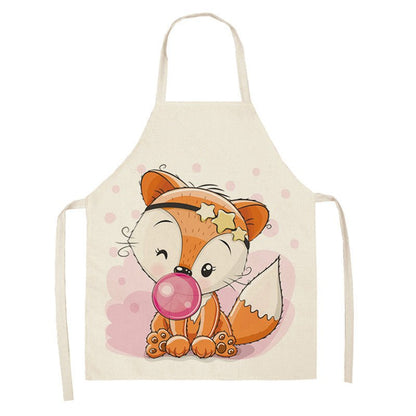 Kawaii Rainbow Fox Printed Cotton Linen Kitchen Apron - Asmota