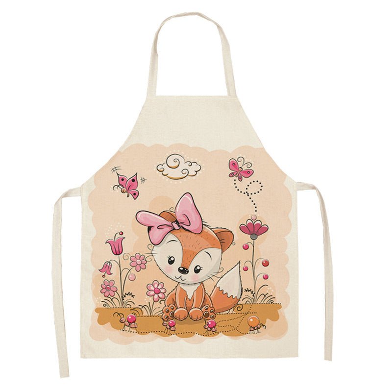 Kawaii Rainbow Fox Printed Cotton Linen Kitchen Apron - Asmota