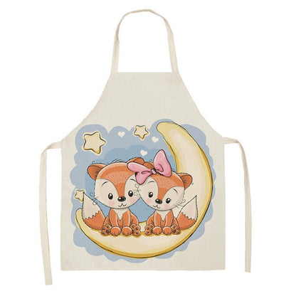Kawaii Rainbow Fox Printed Cotton Linen Kitchen Apron - Asmota