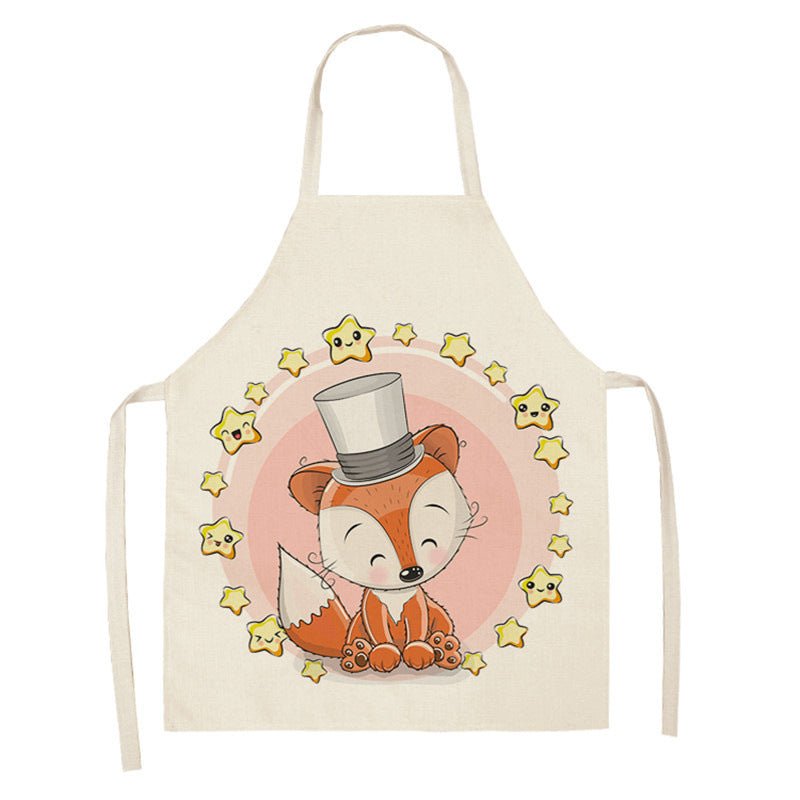 Kawaii Rainbow Fox Printed Cotton Linen Kitchen Apron - Asmota
