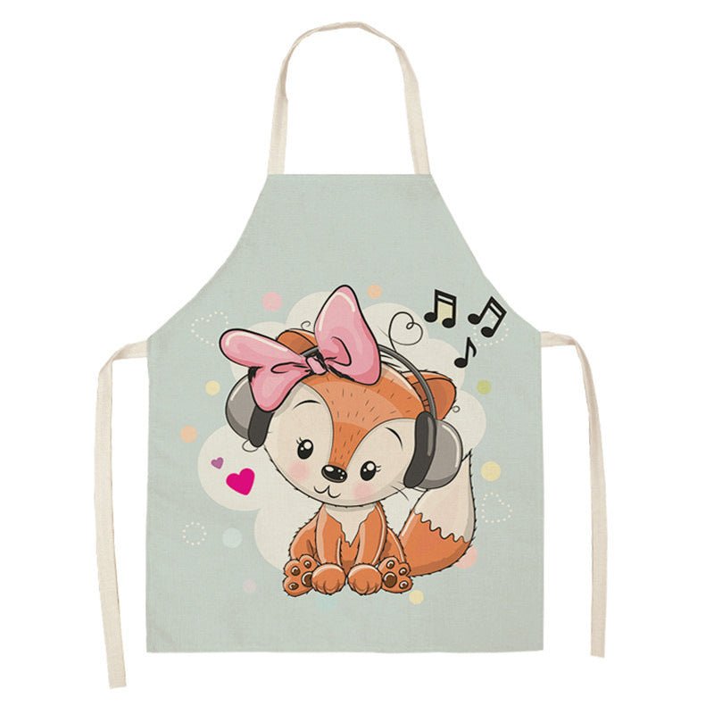 Kawaii Rainbow Fox Printed Cotton Linen Kitchen Apron - Asmota