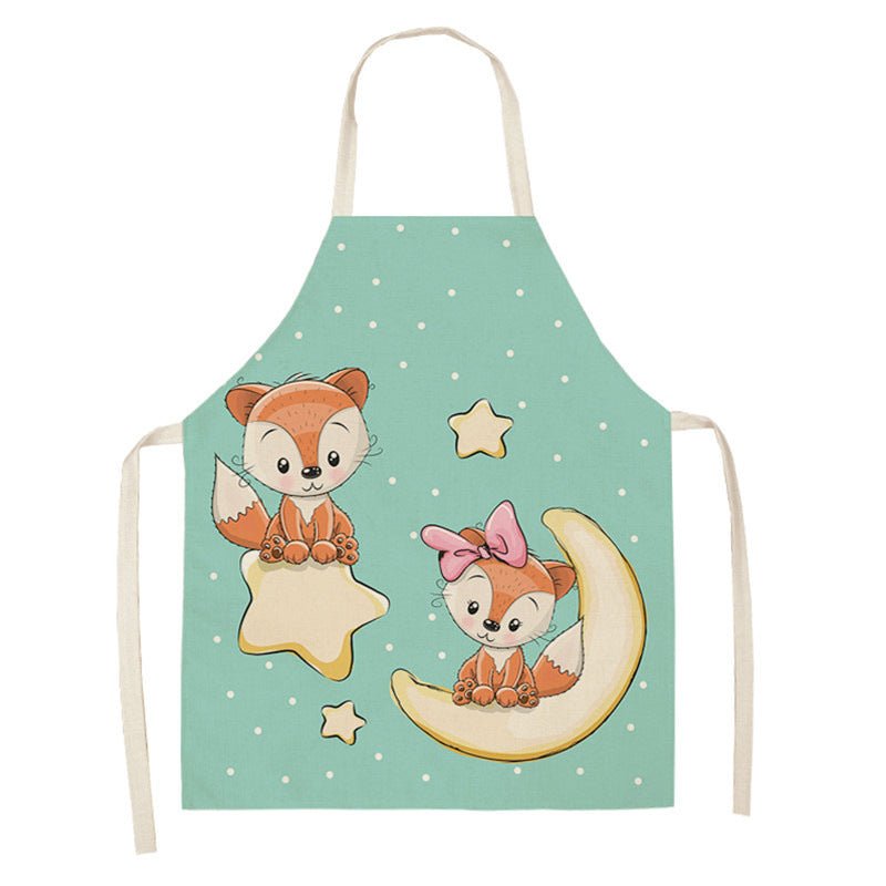 Kawaii Rainbow Fox Printed Cotton Linen Kitchen Apron - Asmota
