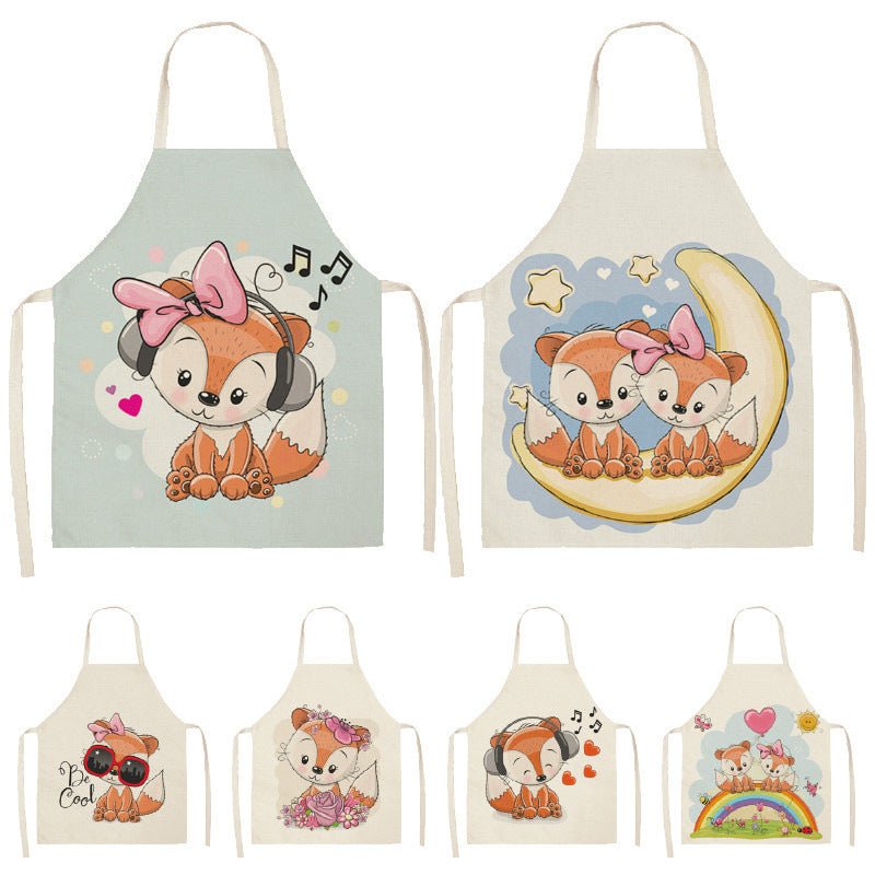 Kawaii Rainbow Fox Printed Cotton Linen Kitchen Apron - Asmota