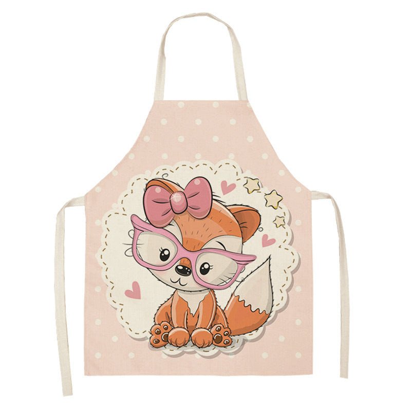 Kawaii Rainbow Fox Printed Cotton Linen Kitchen Apron - Asmota