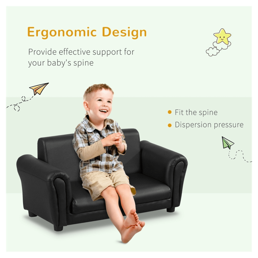 Kids Sofa Set with Footstool - Black - Asmota