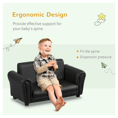 Kids Sofa Set with Footstool - Black - Asmota