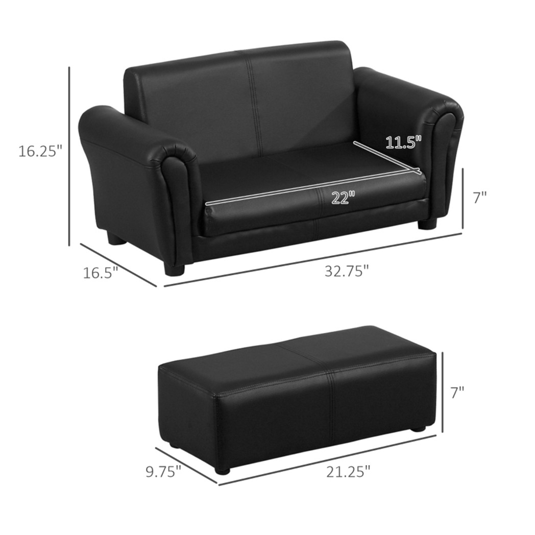 Kids Sofa Set with Footstool - Black - Asmota