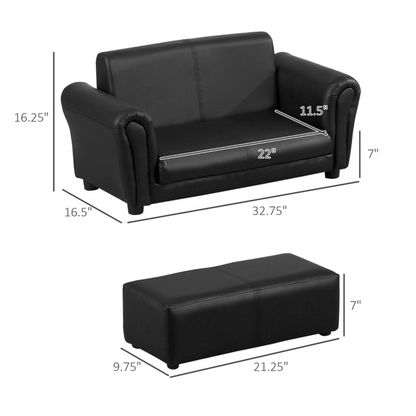 Kids Sofa Set with Footstool - Black - Asmota