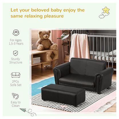 Kids Sofa Set with Footstool - Black - Asmota