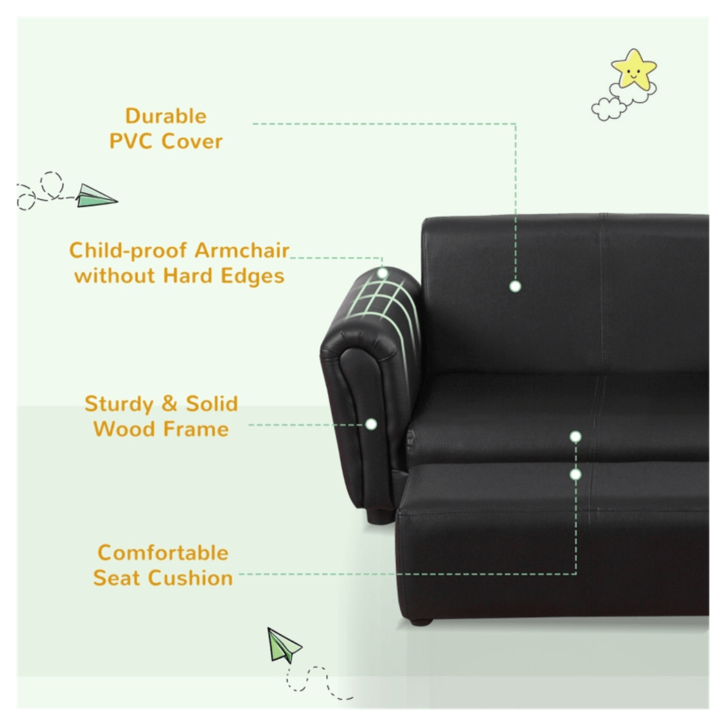 Kids Sofa Set with Footstool - Black - Asmota