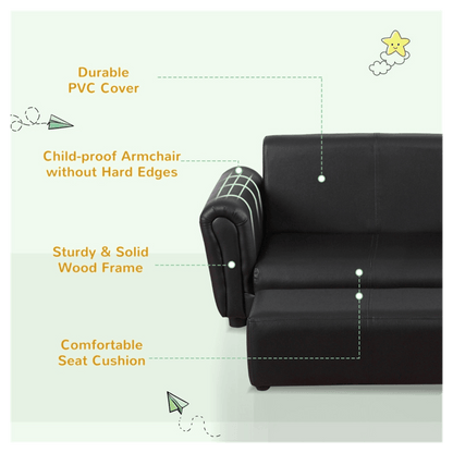 Kids Sofa Set with Footstool - Black - Asmota