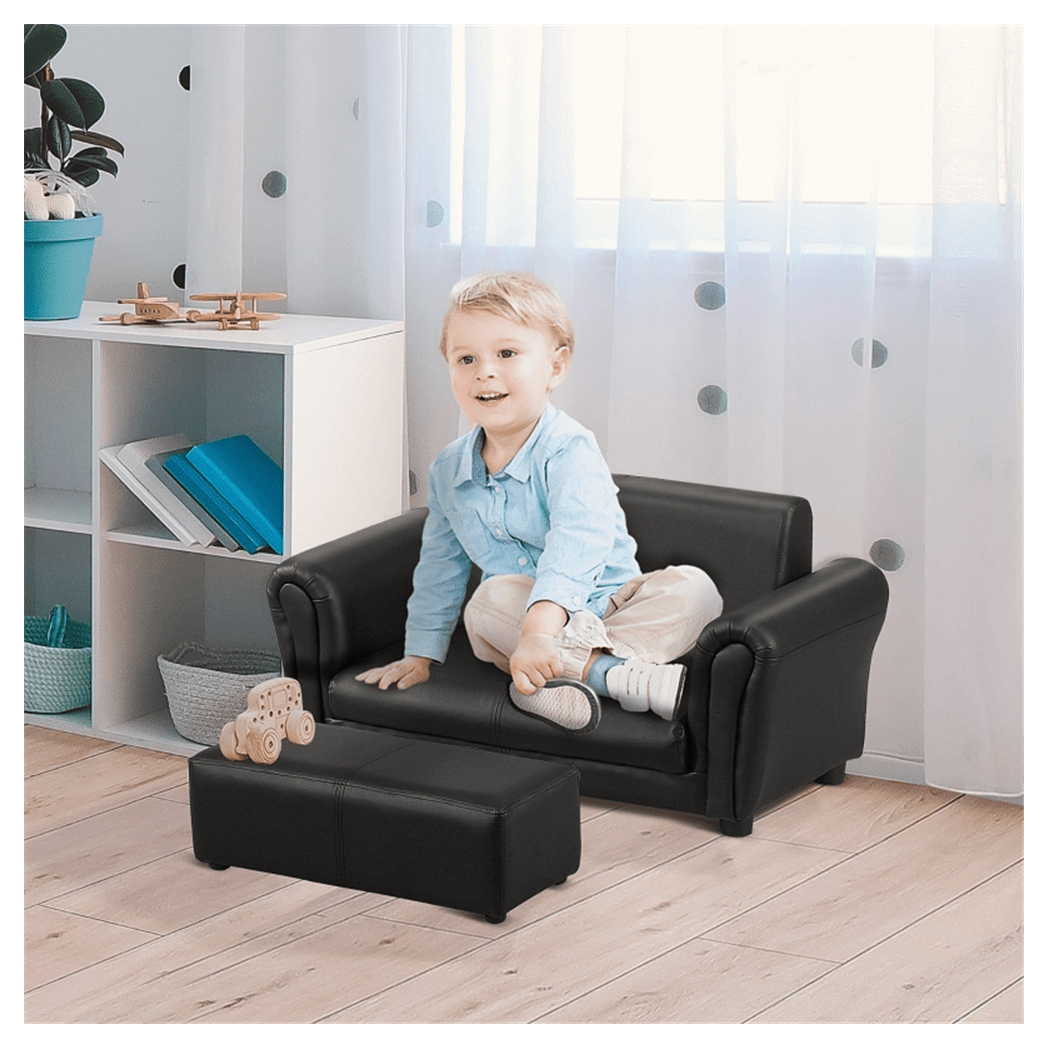 Kids Sofa Set with Footstool - Black - Asmota