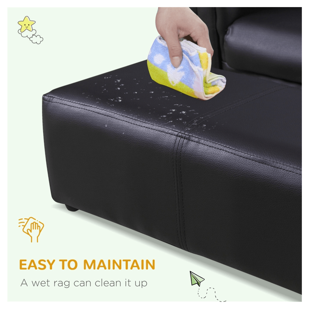 Kids Sofa Set with Footstool - Black - Asmota