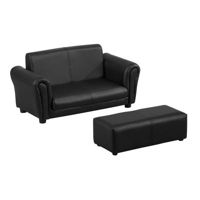 Kids Sofa Set with Footstool-Black