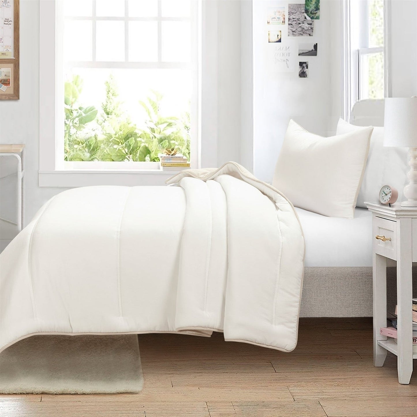 King/Cal King Soft Lightweight Reversible Quilted Comforter Set in White/Beige - Asmota