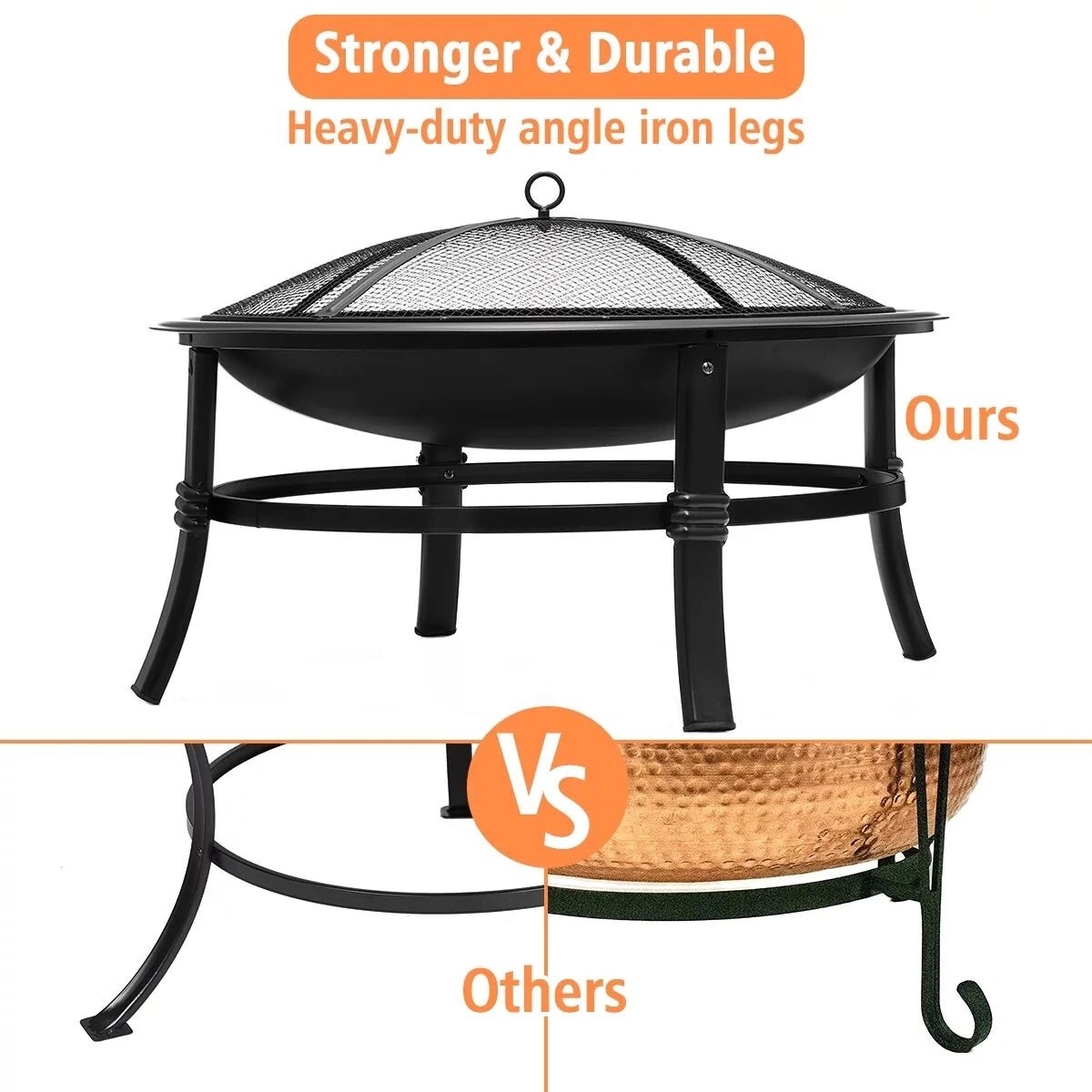 KingSo 26 inch Fire Pit for Outdoor Round Wood Burning Fire Pit Bowl with Mesh Screen and Fire Poker - Asmota