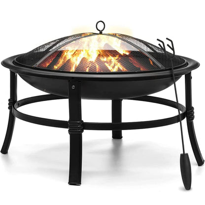 KingSo 26 inch Fire Pit for Outdoor Round Wood Burning Fire Pit Bowl with Mesh Screen and Fire Poker - Asmota