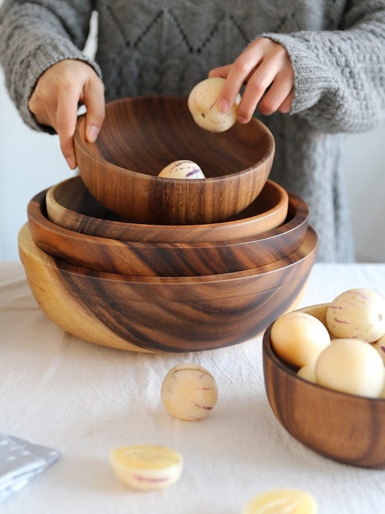 Kitchen Natural Wooden Bowl Household Fruit Bowl Salad Bowl For Home Restaurant Food Container Wooden Utensils Note The Size Hot - Asmota