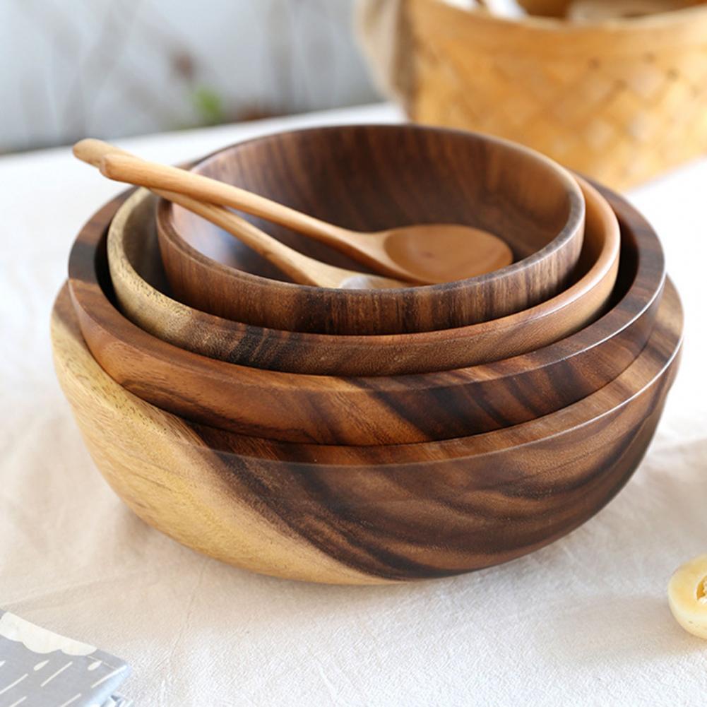 Kitchen Natural Wooden Bowl Household Fruit Bowl Salad Bowl For Home Restaurant Food Container Wooden Utensils Note The Size Hot - Asmota