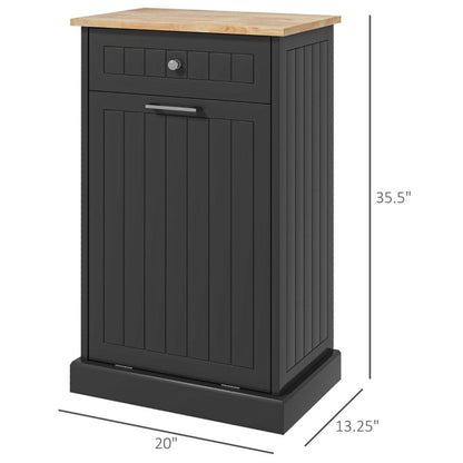 Kitchen Tilt Out Trash Bin Cabinet Free Standing Recycling Cabinet Trash Can Holder With Drawer, Black - AS - Asmota