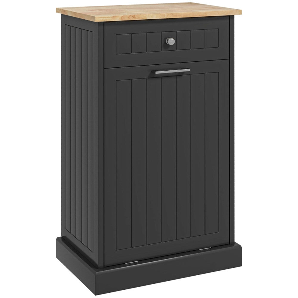 Kitchen Tilt Out Trash Bin Cabinet Free Standing Recycling Cabinet Trash Can Holder With Drawer, Black - AS - Asmota