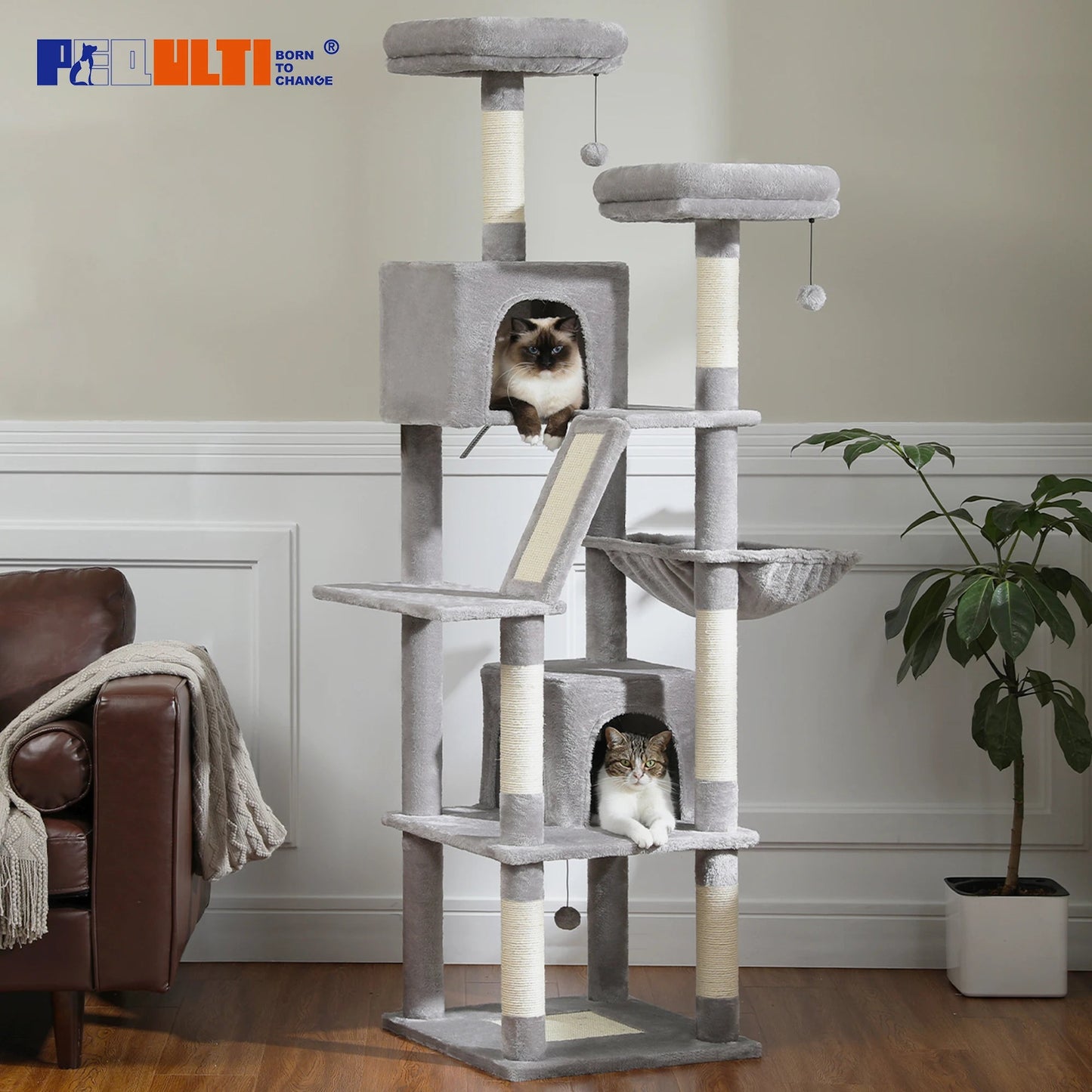 Large Cat Tree Tall Cat Tower for Indoor Cats Multi - Level Plush Cat Condo with Scratching Posts Scratching Boards Perches Caves - Asmota