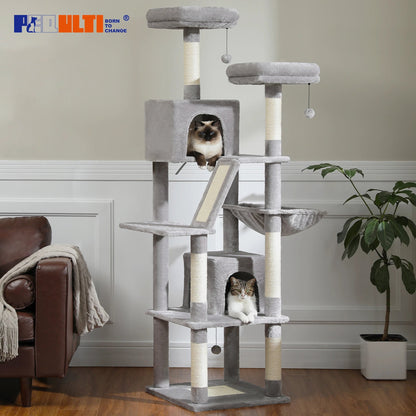 Large Cat Tree Tall Cat Tower for Indoor Cats Multi - Level Plush Cat Condo with Scratching Posts Scratching Boards Perches Caves - Asmota