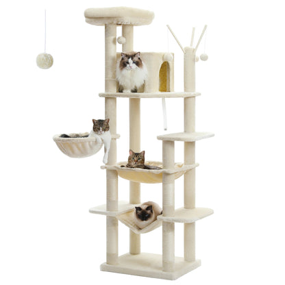 Large Cat Tree Tall Cat Tower for Indoor Cats Multi - Level Plush Cat Condo with Scratching Posts Scratching Boards Perches Caves - Asmota